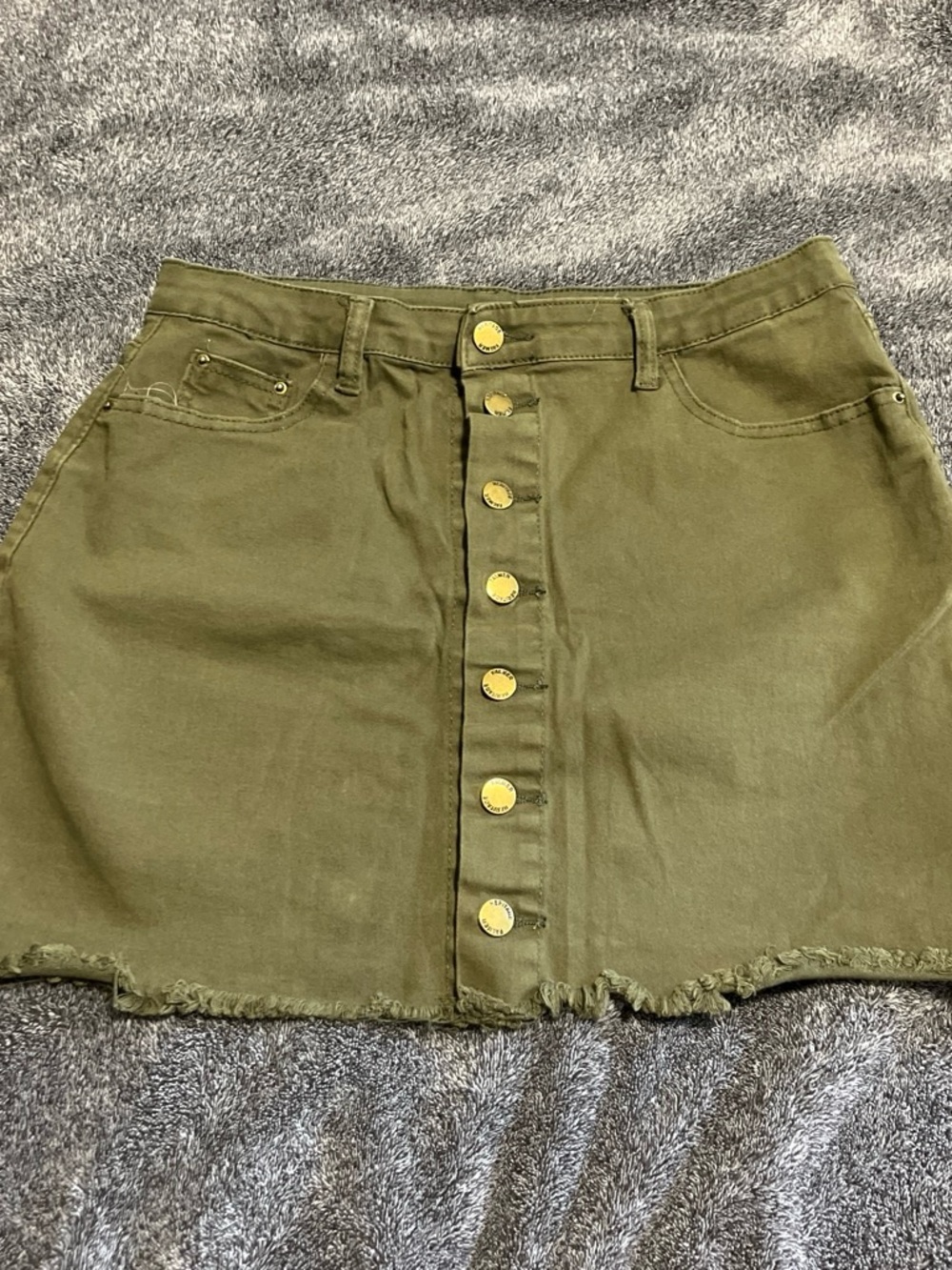 Olive Green Button-Front Denim Mini Skirt